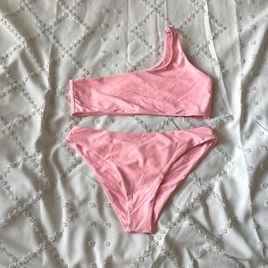 Baby Pink One Shoulder Bikini Set